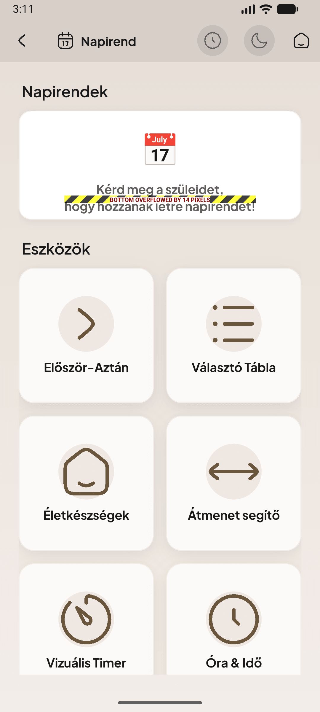 Vizuális napirend modul